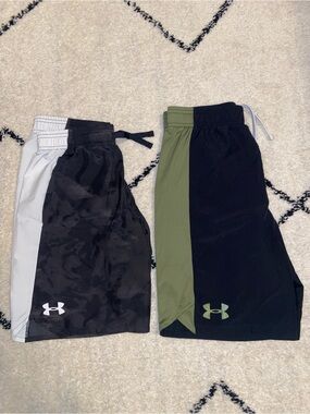 Under Armour Boys Two-Pack Athletic Shorts in Black, Gray, Olive